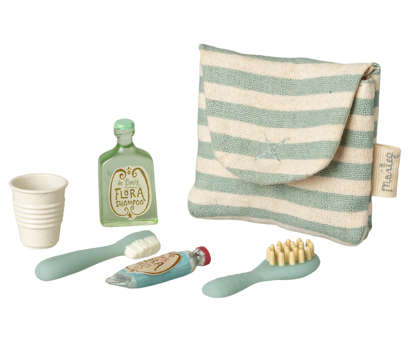 Tooth brush set in bag, Mouse - Blue stripe