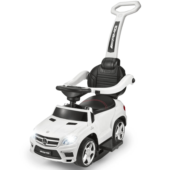 White Mercedes-Benz AMG GL63 4-in-1 Kids Ride-On Car with Push Bar, LED Lights, and MP3 Player, Licensed