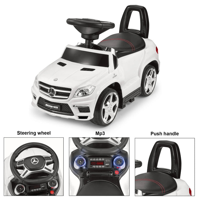 White Mercedes-Benz AMG GL63 4-in-1 Kids Ride-On Car with Push Bar, LED Lights, and MP3 Player, Licensed
