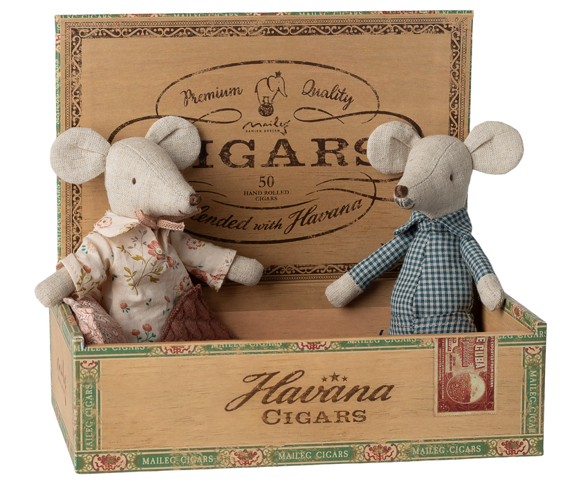 Grandma and grandpa mice in cigarbox