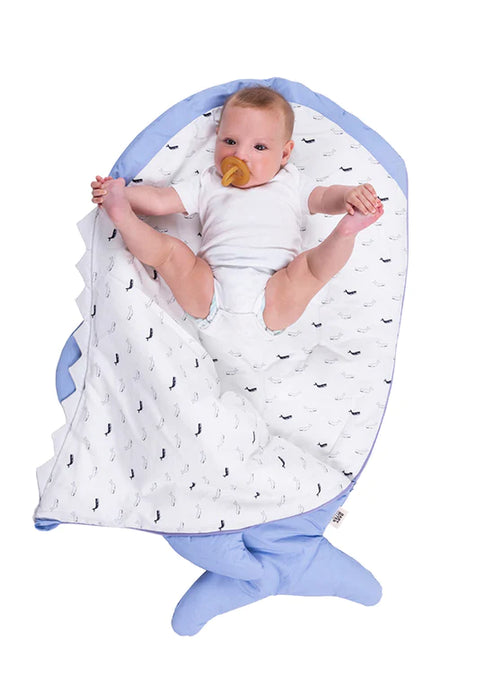 Shark Footmuff for babies - Light blue & Whales ( Winter )