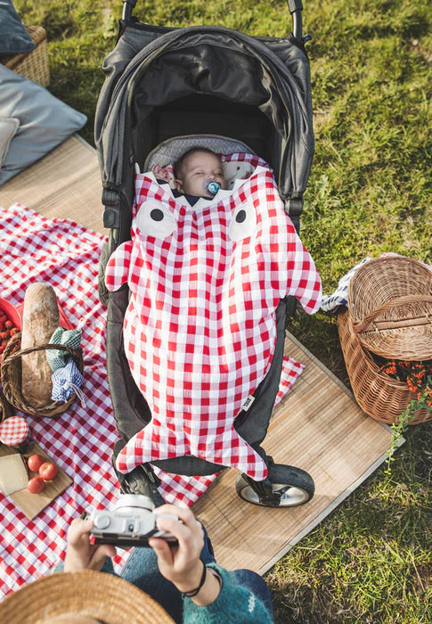 Shark Footmuff for babies - Red vichy & Strawberries ( Winter )
