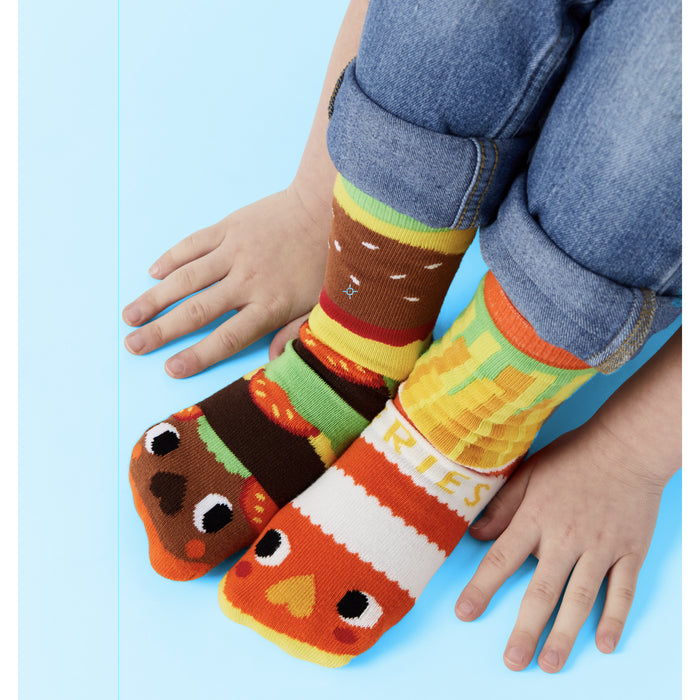 NEW Burger & Fries Pals Artist Kids Mismatched Food Socks 1-3Y