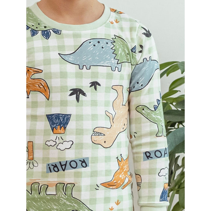 Jurassic Sketch Long Cotton Pajama Set