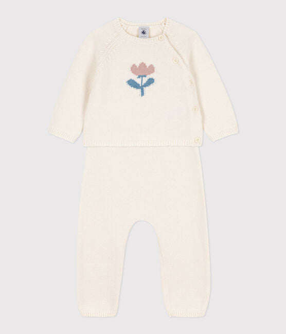BABIES' WOOL/COTTON KNIT 2-PIECE OUTFIT