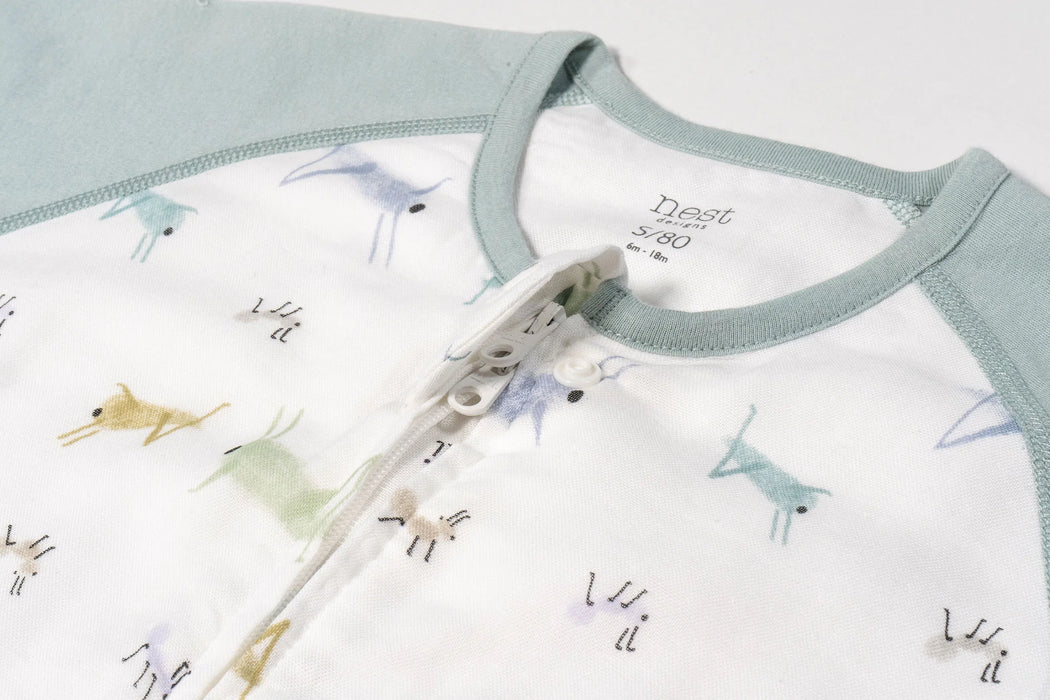 Raglan Bamboo Pima Short Sleeve Footed Sleep Bag 0.6 TOG -The Ant & The Grasshopper