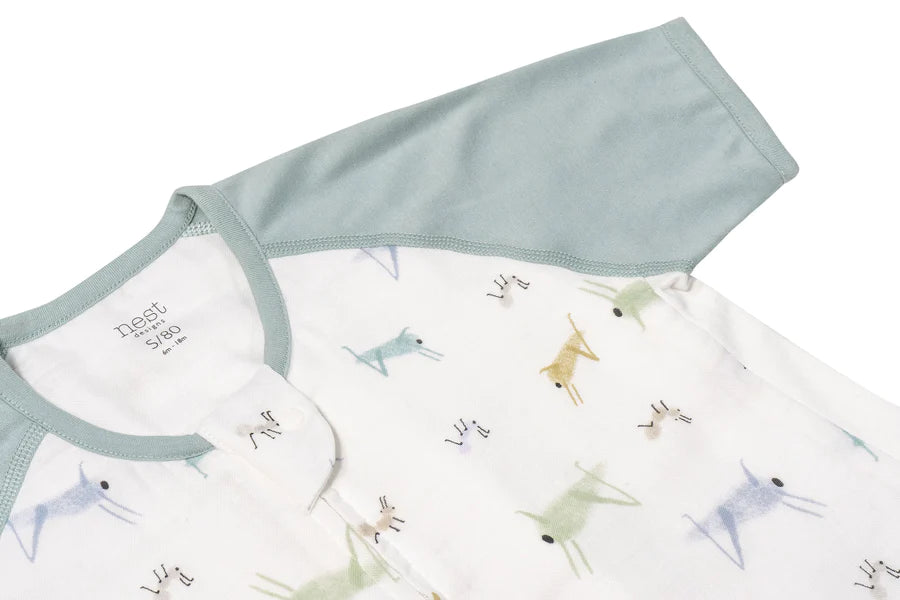Raglan Bamboo Pima Short Sleeve Footed Sleep Bag 0.6 TOG -The Ant & The Grasshopper