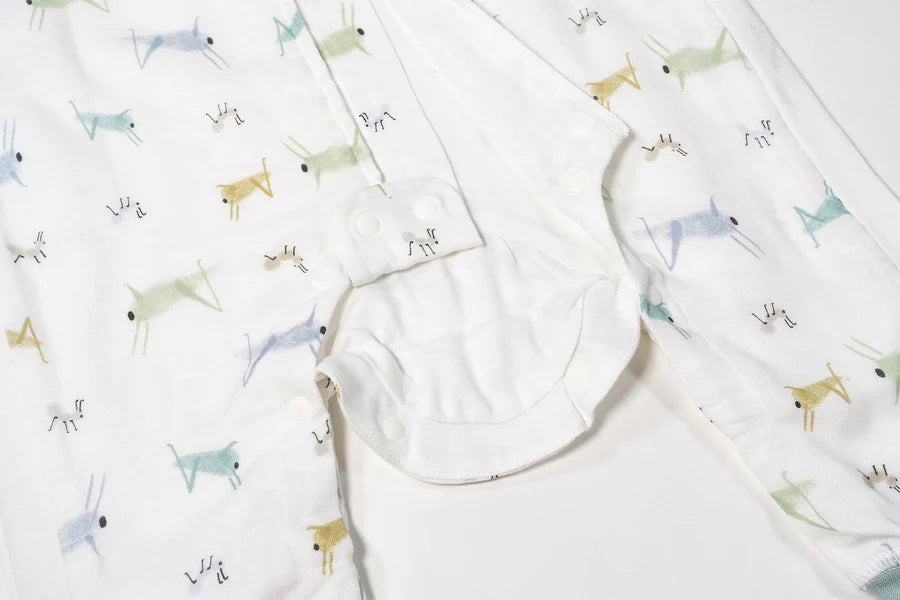 Raglan Bamboo Pima Short Sleeve Footed Sleep Bag 0.6 TOG -The Ant & The Grasshopper
