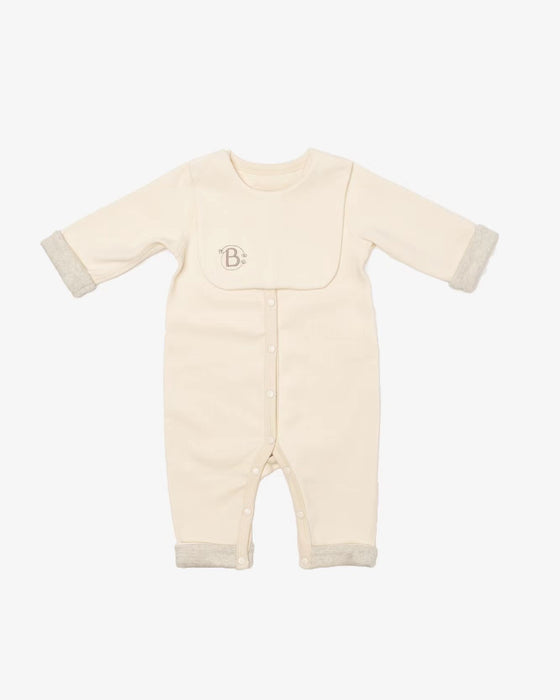 Turned-Up Rompers With Bib-Natural