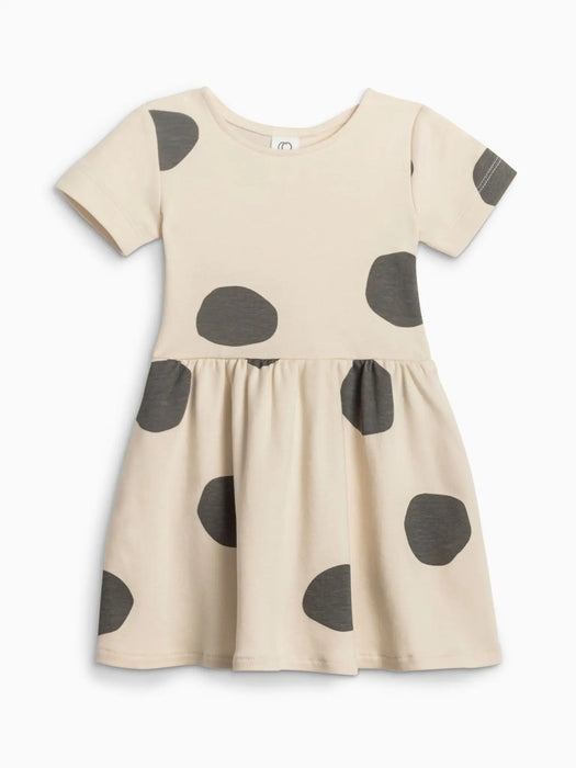 Short Sleeve Swing Dress - Big Polka / Pewter