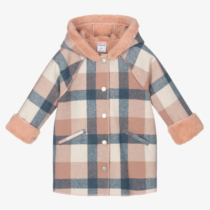 Girls Pink Check Coat