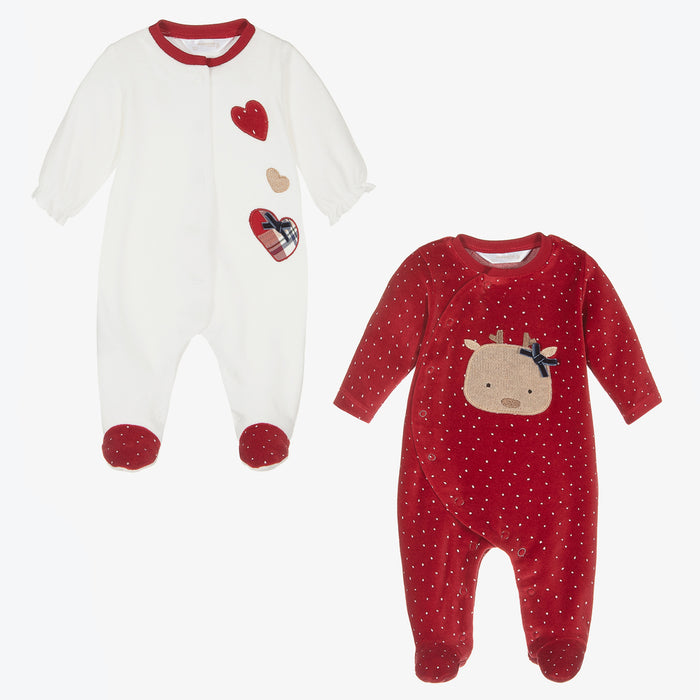 Girls Velour Babygrows (2 Pack)