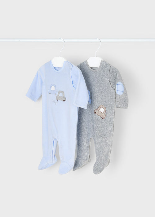 Set of 2 velvety knitted sleepsuits newborn